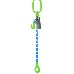 Single leg grade 100 lifting chain sling with grab hook shortener and self locking safety hook