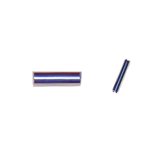 Polished stainless steel dowel pin and industrial bolt fastener on white background