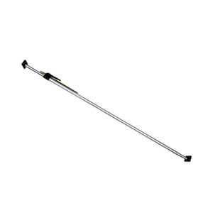 Adjustable telescopic cargo bar with rubber end pads and locking lever for truck bed securement.