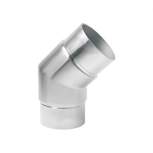 Polished stainless steel 45-degree adjustable flush elbow joiner for round balustrade handrails.