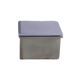 Square satin finish stainless steel end cap for balustrade handrail tubing.