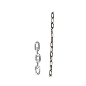 Galvanised steel chain links and long link zinc plated steel chain on white background