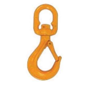 Grade 80 yellow swivel self-locking hook for overhead lifting and rigging applications.