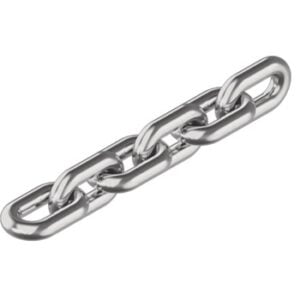 Polished stainless steel short link chain isolated on white background