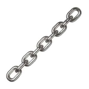 Galvanised steel short link chain for lifting and industrial securing applications.