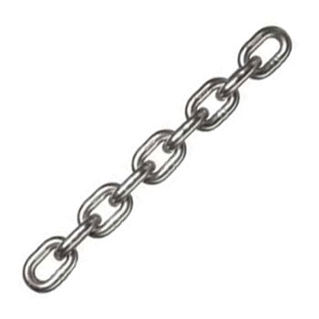 Galvanised steel short link chain for lifting and industrial securing applications.