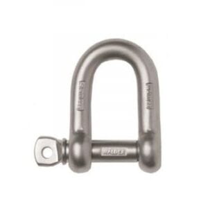Stainless steel G50 D shackle with threaded screw pin for marine rigging and lifting.