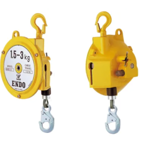 Yellow Endo spring balancer 1.5-3kg capacity with steel cable and safety hooks for tool suspension