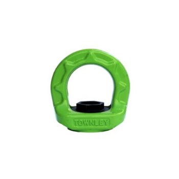 Green powder coated swivel eye nut with female threaded hex base for lifting and rigging.