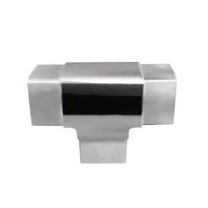 Polished stainless steel square T-junction connector for balustrade handrail systems.