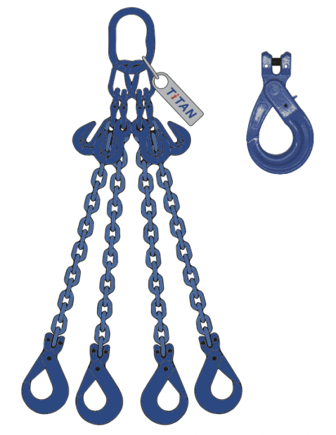 G100 Four Leg C/W Eye Shorteners & Clevis Self Locking Hook
