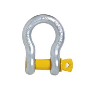 Grade S galvanised screw pin bow shackle with yellow alloy steel pin for rigging and lifting