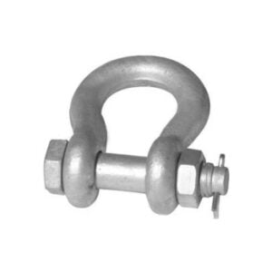 Galvanised steel bow shackle with screw pin for heavy duty lifting and rigging applications.