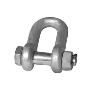 Galvanised steel D-shackle with screw collar pin for lifting and rigging applications.
