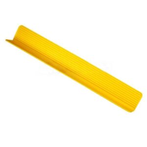 Yellow anti-slip stair nosing with ridged safety grip profile for industrial edge protection.