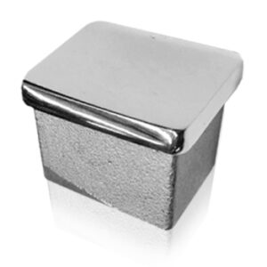 Polished stainless steel square end cap for balustrade post and square tube railing systems.