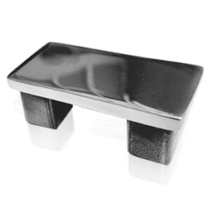 Polished stainless steel rectangular slotted end cap for glass balustrade handrails.