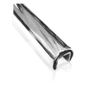 Polished stainless steel slotted handrail profile for frameless glass balustrade systems