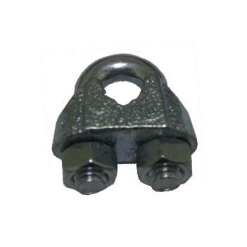 Electrogalvanized wire rope grip with U-bolt and dual hex nuts for cable termination.