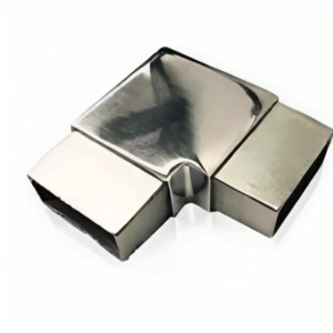 Polished stainless steel 90-degree rectangular joiner for rectangular tube balustrades