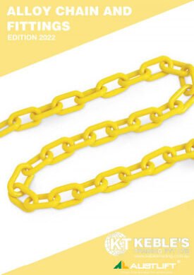 Grade 80 yellow powder coated alloy lifting chain for industrial rigging and overhead lifting applications.