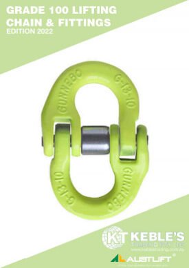 Grade 100 lime green alloy steel connecting link for overhead lifting chain assemblies.