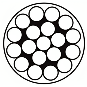 Technical cross-section of 1x19 coated wire rope cable for balustrade and architectural applications.