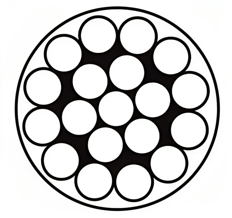 Technical cross-section of 1x19 coated wire rope cable for balustrade and architectural applications.