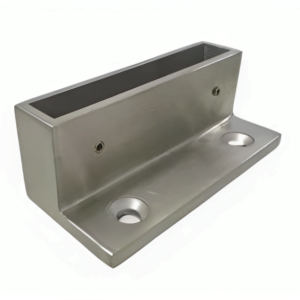 Satin finish stainless steel rectangular base plate bracket with dual countersunk mounting holes.