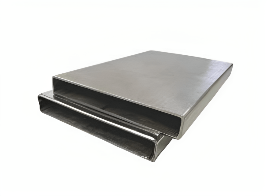 Rectangular hollow section steel tubes with matte finish for structural metal fabrication.