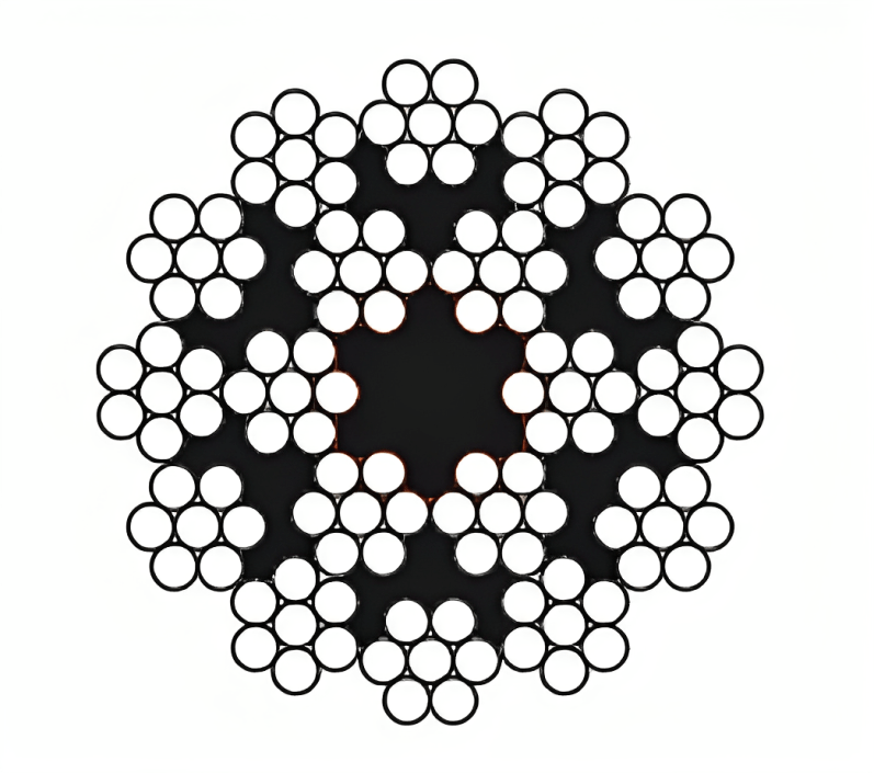 18x7 rotation resistant steel wire rope cross-section for crane and hoisting applications.