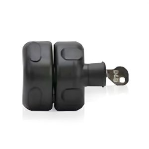 Matte black magnetic side-pull gate latch with integrated key lock for pool safety and security fencing.