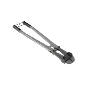Industrial bolt cutters with ergonomic rubber grips and compound leverage hinge