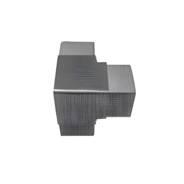 Satin finish square stainless steel 90 degree tee joiner for balustrade handrail systems.
